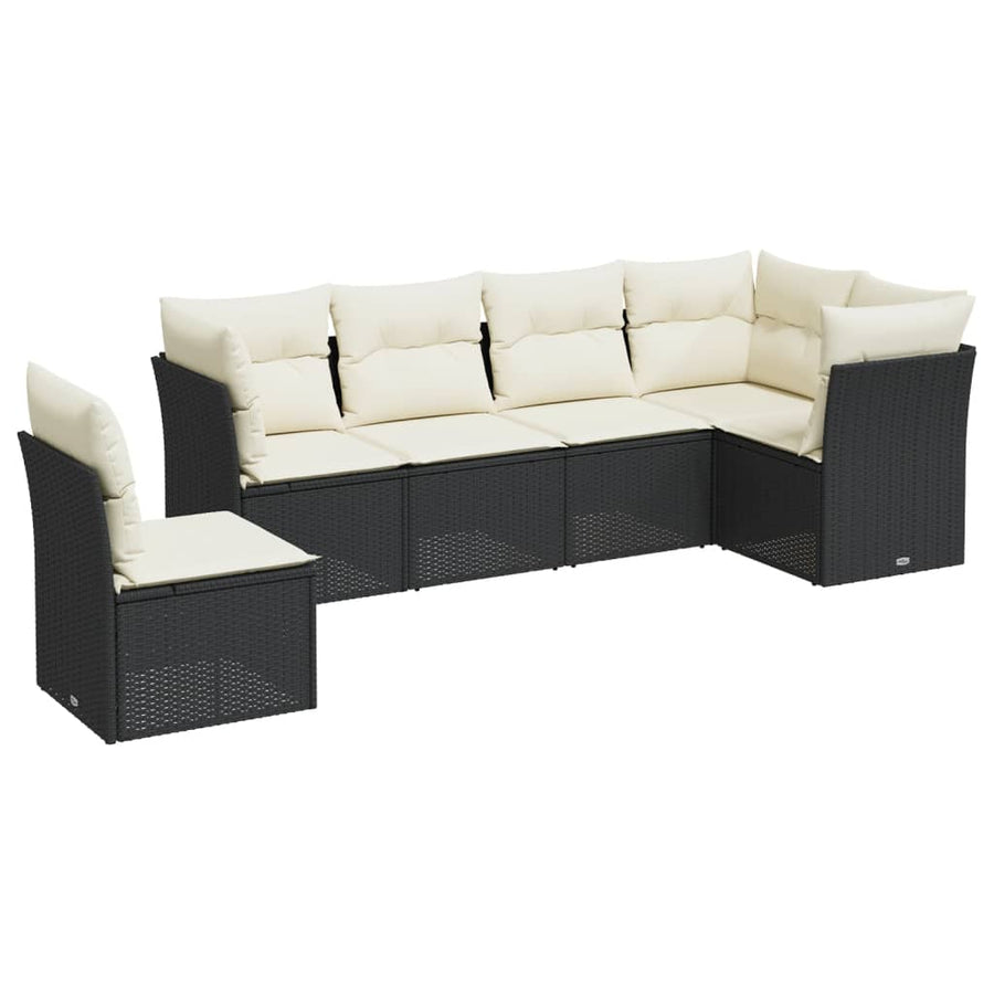 6-delige Loungeset met kussens poly rattan zwart Zwart en crème Zonder tafel