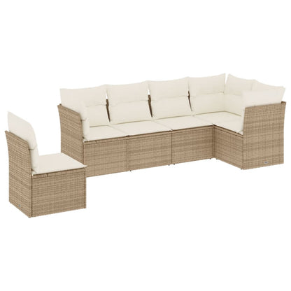 6-Delige Loungeset Met Kussens Poly Rattan Beige