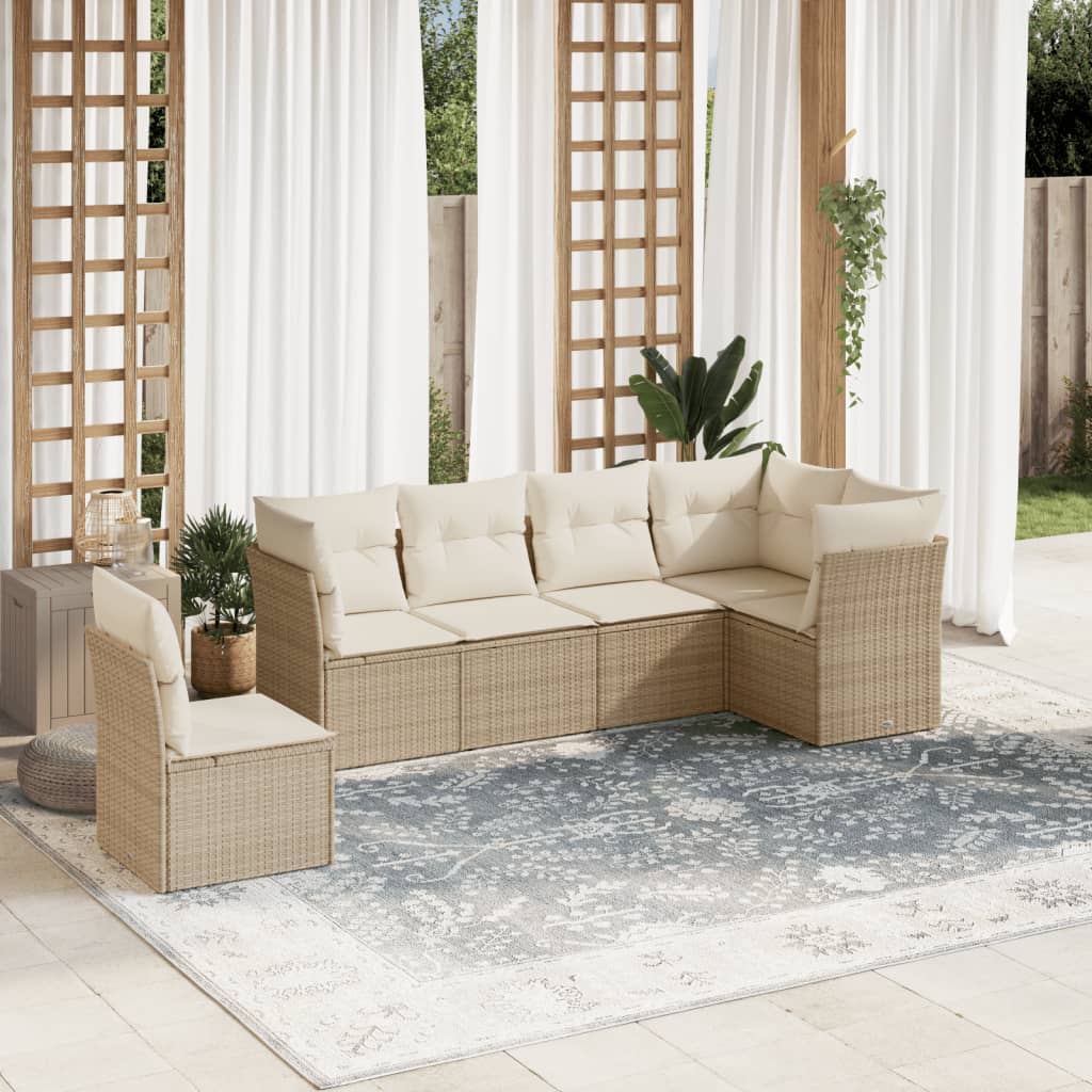 6-Delige Loungeset Met Kussens Poly Rattan Beige