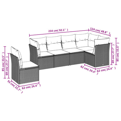 6-Delige Loungeset Met Kussens Poly Rattan Grijs