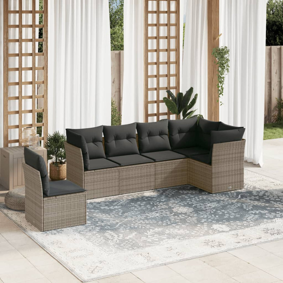 6-Delige Loungeset Met Kussens Poly Rattan Grijs