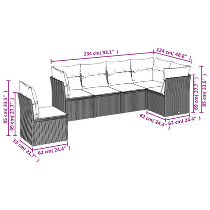 6-delige Loungeset met kussens poly rattan lichtgrijs