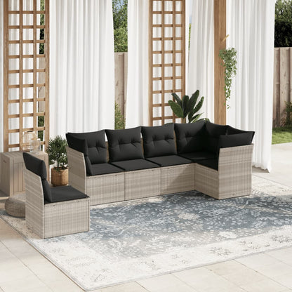 6-delige Loungeset met kussens poly rattan lichtgrijs