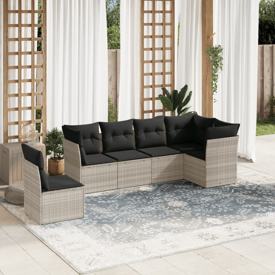 6-delige Loungeset met kussens poly rattan lichtgrijs