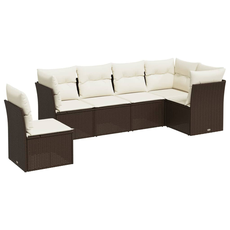 6-delige Loungeset met kussens poly rattan bruin Bruin en crème Zonder tafel