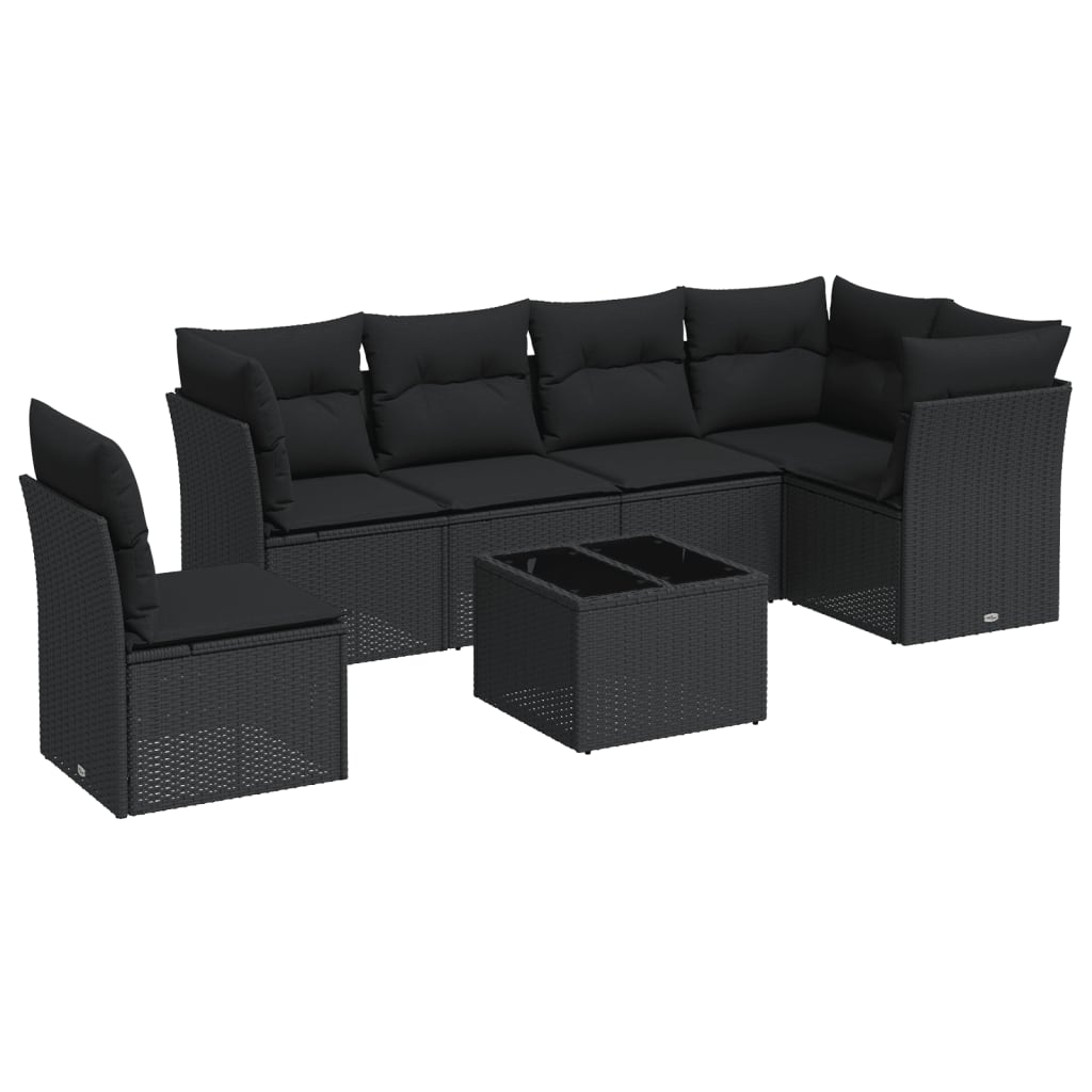 7-Delige Loungeset Met Kussens Poly Rattan Zwart