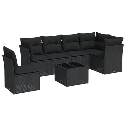 7-Delige Loungeset Met Kussens Poly Rattan Zwart