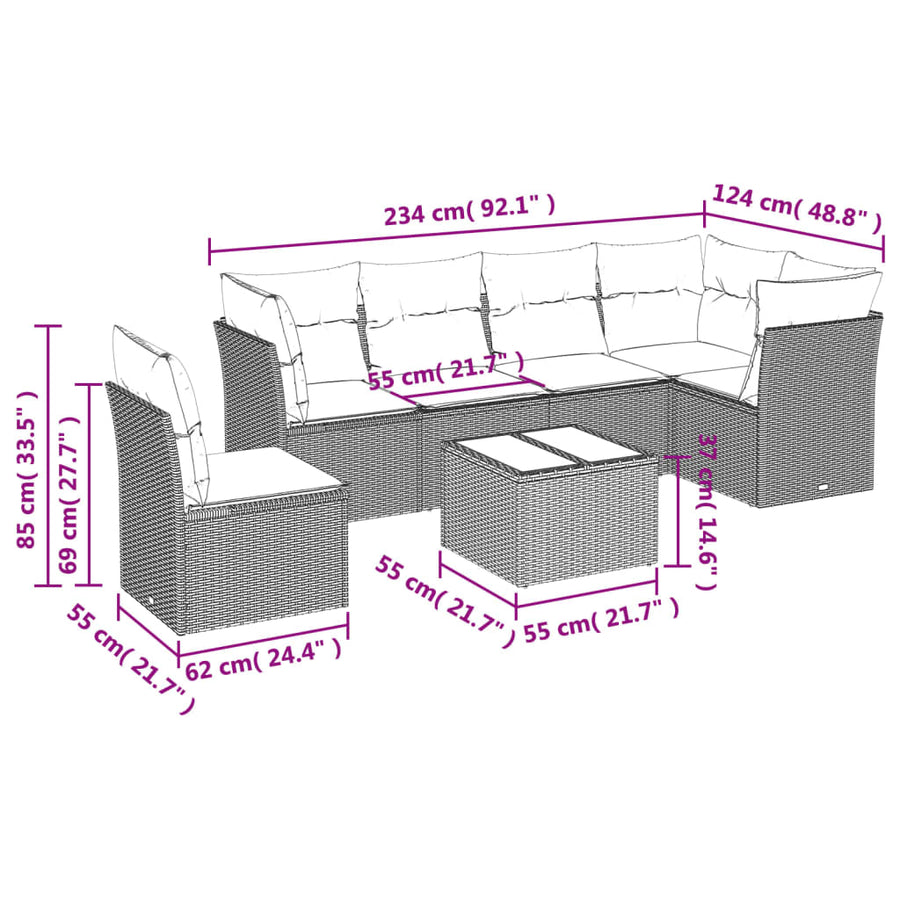 7-Delige Loungeset Met Kussens Poly Rattan Zwart