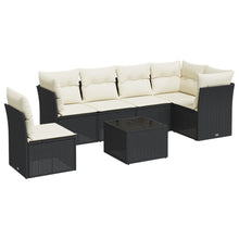 7-delige Loungeset met kussens poly rattan zwart 1 Zwart en crème