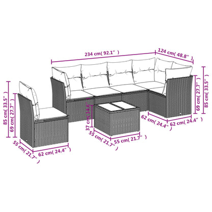 7-Delige Loungeset Met Kussens Poly Rattan Beige