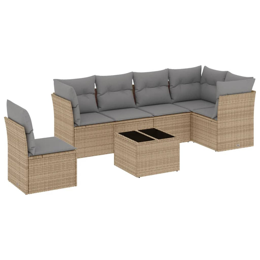 7-Delige Loungeset Met Kussens Poly Rattan Beige