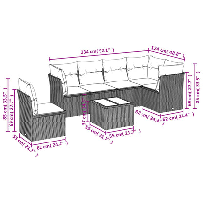 7-delige Loungeset met kussens poly rattan lichtgrijs