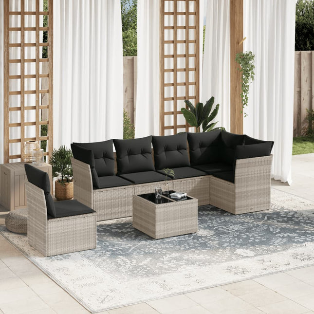 7-delige Loungeset met kussens poly rattan lichtgrijs