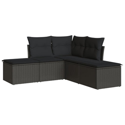 5-Delige Loungeset Met Kussens Poly Rattan Zwart