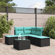 6-piece Lounge Set with cushions poly rattan black