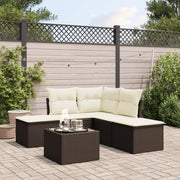 6-piece Lounge Set with Cushions Poly Rattan Brown