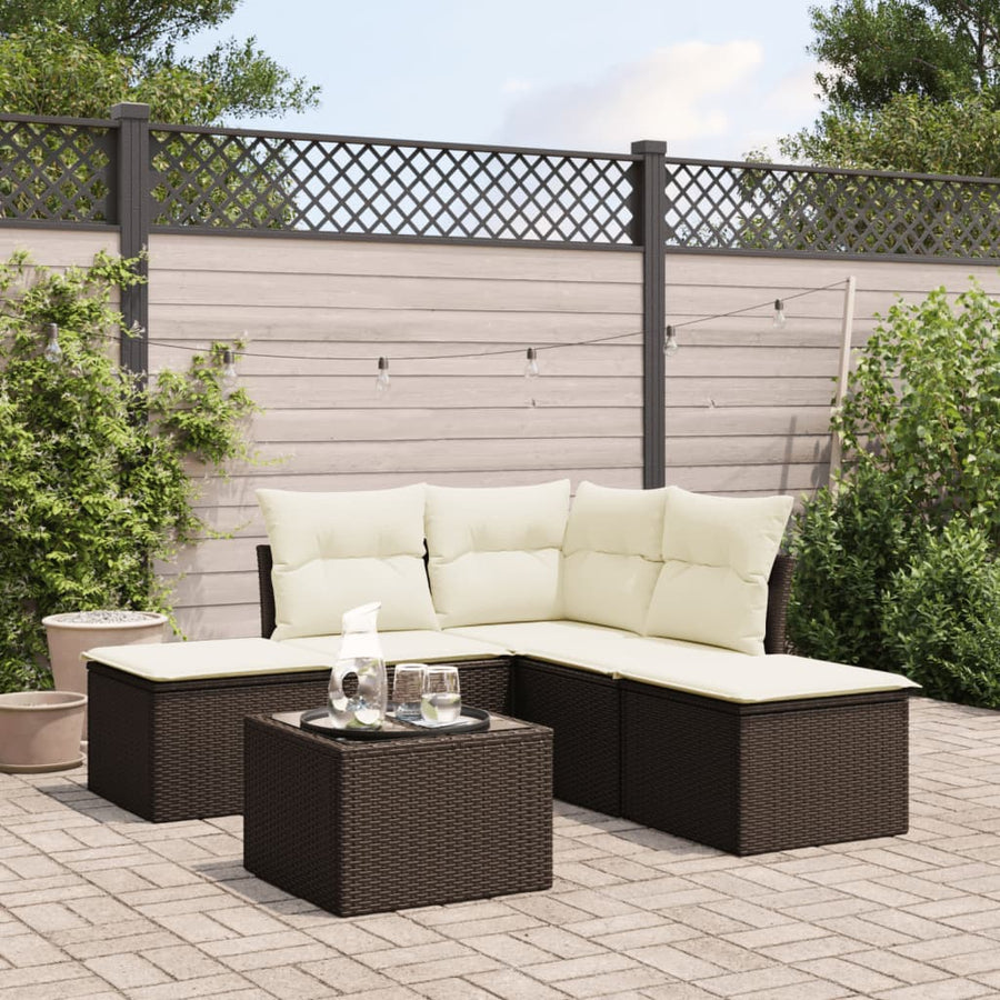 6-delige Loungeset met kussens poly rattan bruin