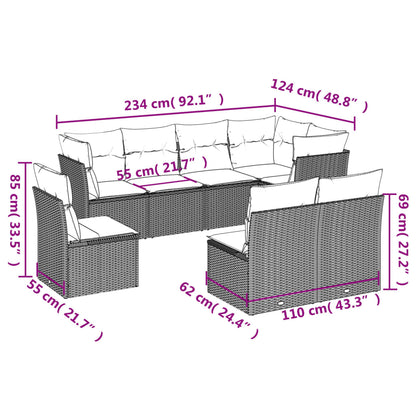 8-Delige Loungeset Met Kussens Poly Rattan Zwart