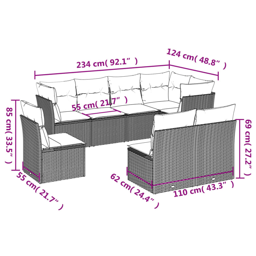 8-Delige Loungeset Met Kussens Poly Rattan Zwart