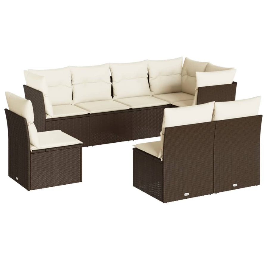 8-delige Loungeset met kussens poly rattan bruin 1 Bruin en crème