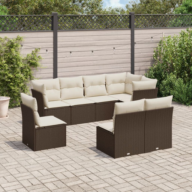 8-delige Loungeset met kussens poly rattan bruin 1 Bruin en crème