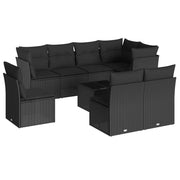 9-piece Lounge Set with cushions poly rattan black