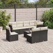 9-piece Lounge Set with cushions poly rattan black