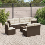 9-piece Lounge Set with Cushions Poly Rattan Brown