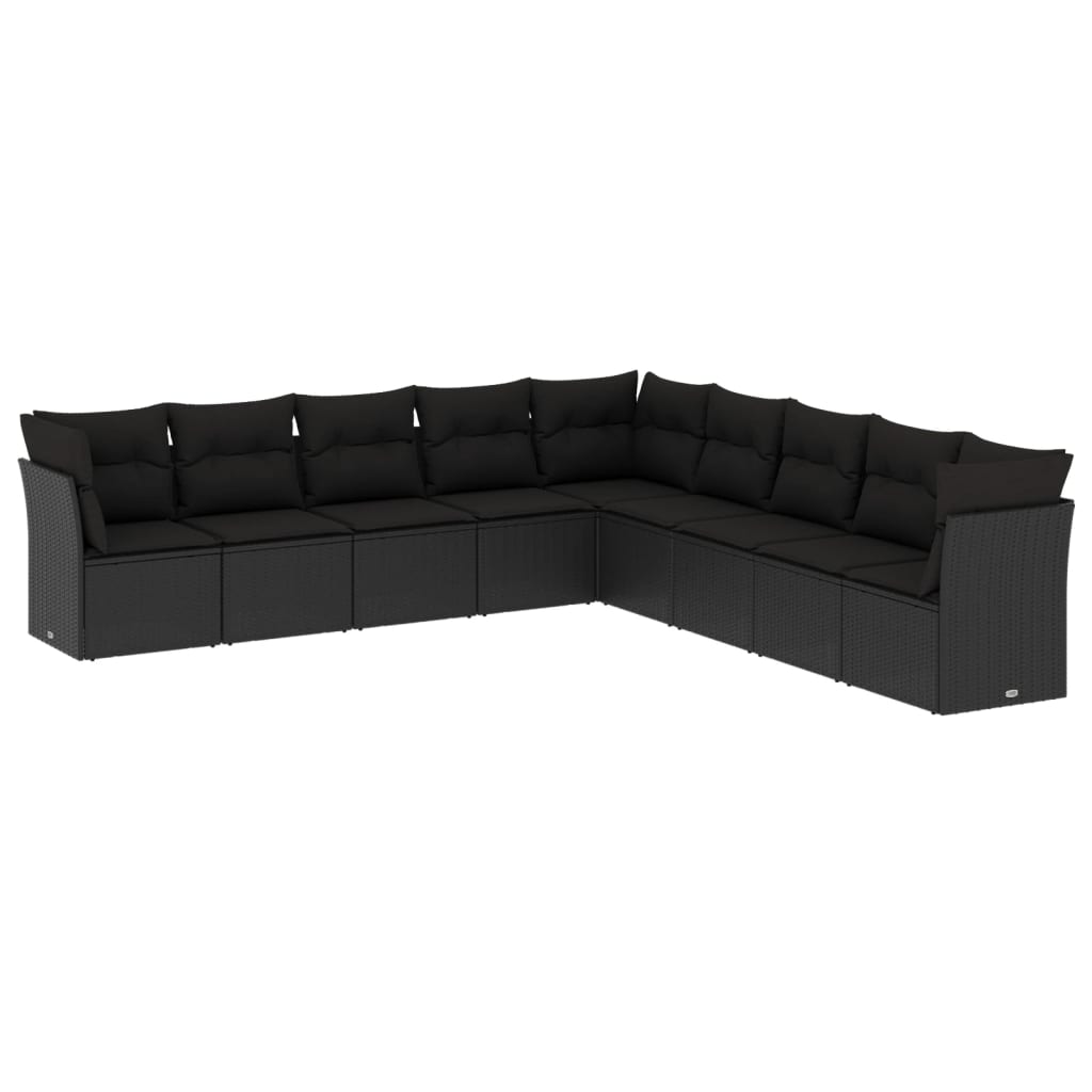 9-Delige Loungeset Met Kussens Poly Rattan Zwart