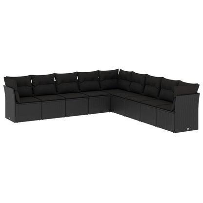 9-Delige Loungeset Met Kussens Poly Rattan Zwart
