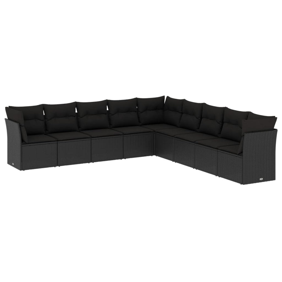 9-Delige Loungeset Met Kussens Poly Rattan Zwart