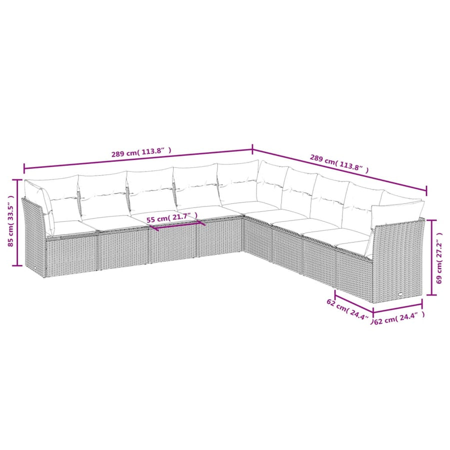 9-Delige Loungeset Met Kussens Poly Rattan Zwart