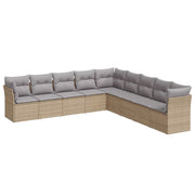 9-piece Lounge Set with Cushions Poly Rattan Beige