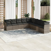 9-piece Loungeset with cushions poly rattan grey