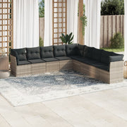 9-piece Lounge Set with Cushions Poly Rattan Light Grey