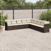 9-piece Lounge Set with Cushions Poly Rattan Brown