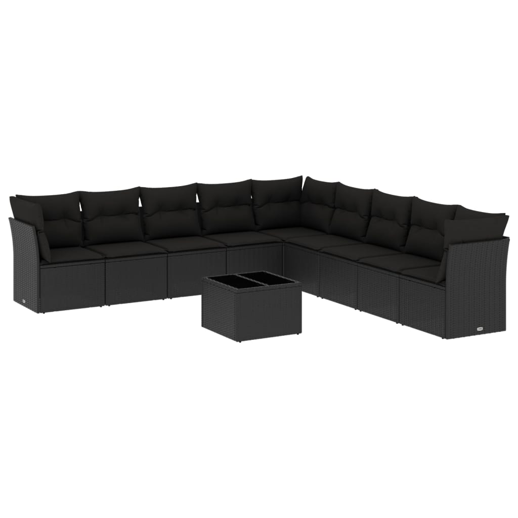 10-Delige Loungeset Met Kussens Poly Rattan Zwart