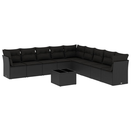 10-Delige Loungeset Met Kussens Poly Rattan Zwart