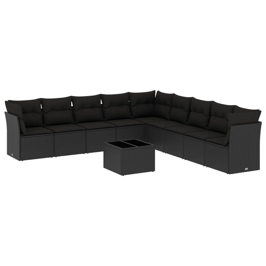 10-Delige Loungeset Met Kussens Poly Rattan Zwart
