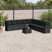 10-piece Loungeset with Cushions Poly Rattan Black