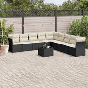 10-piece Lounge Set with cushions poly rattan black