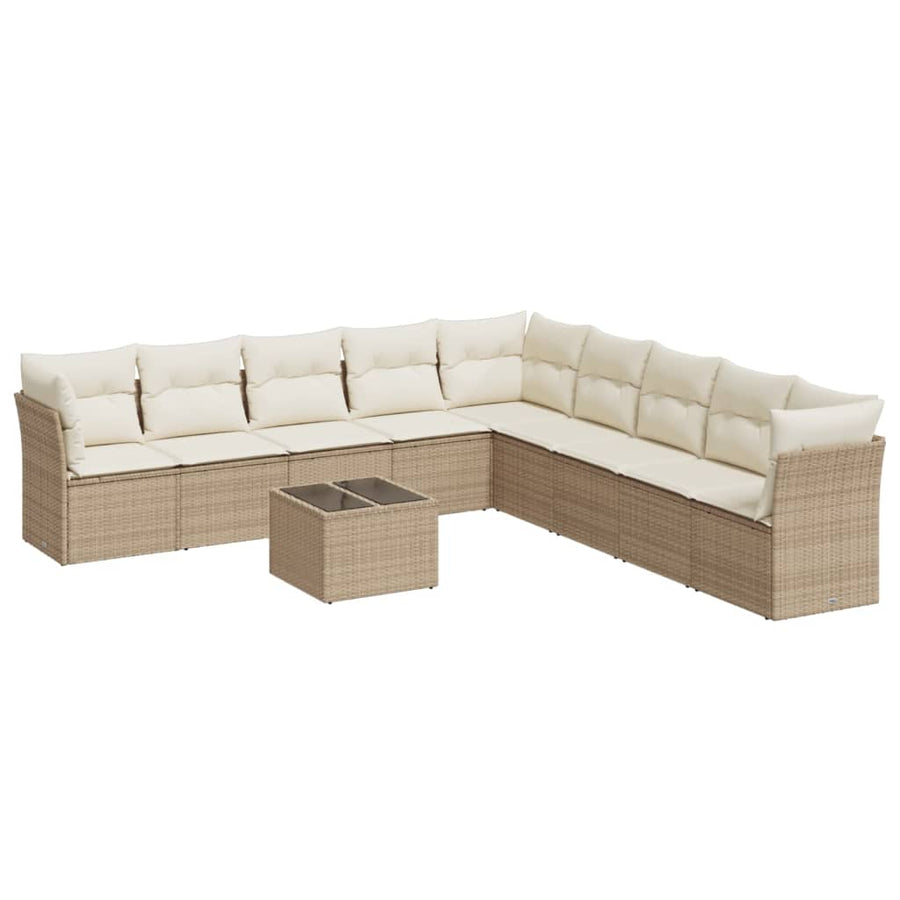 10-Delige Loungeset Met Kussens Poly Rattan Beige