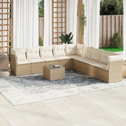 10-piece Lounge Set with Cushions Poly Rattan Beige