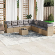 10-piece Lounge Set with Cushions Poly Rattan Beige