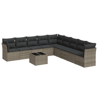 10-Delige Loungeset Met Kussens Poly Rattan Grijs