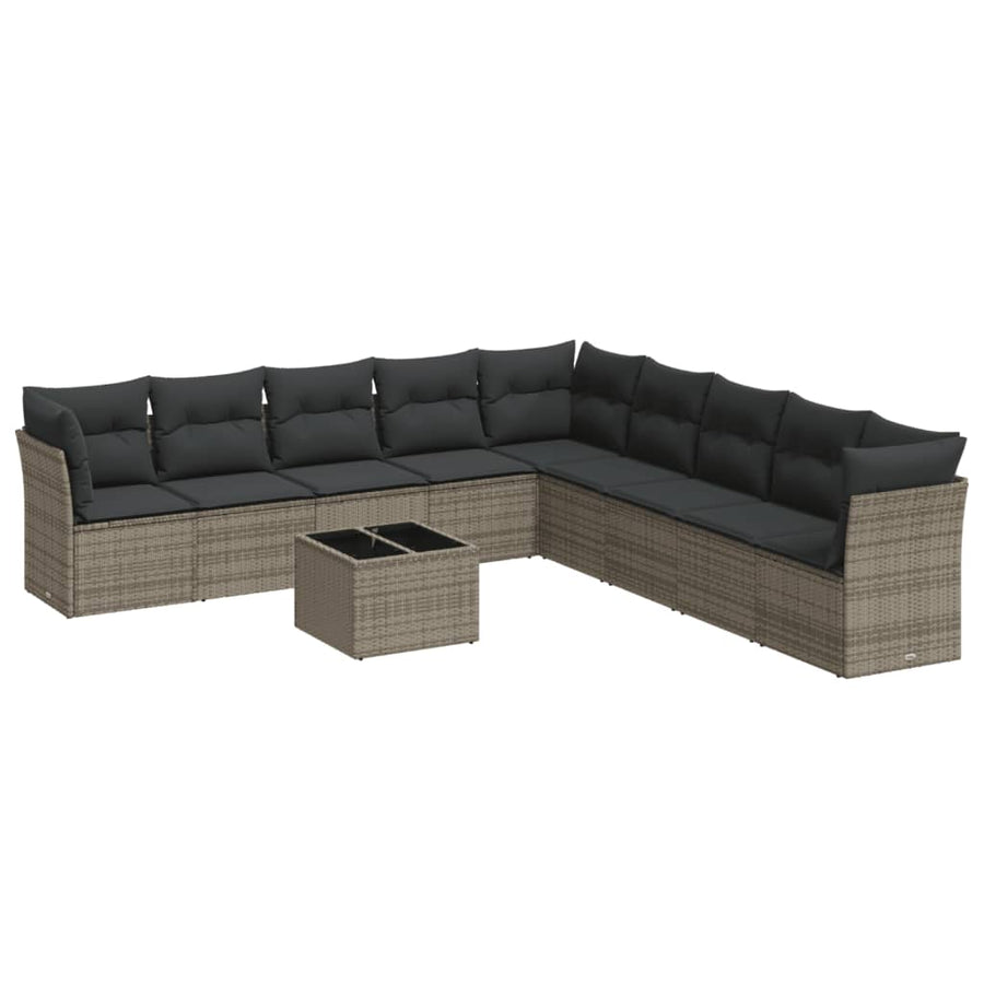 10-Delige Loungeset Met Kussens Poly Rattan Grijs