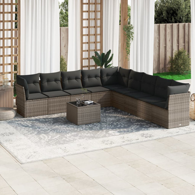 10-Delige Loungeset Met Kussens Poly Rattan Grijs