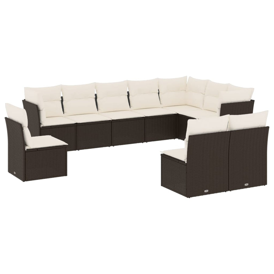 10-delige Loungeset met kussens poly rattan zwart Zwart en crème
