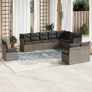 Loungeset 10-delig poly rattan grijs