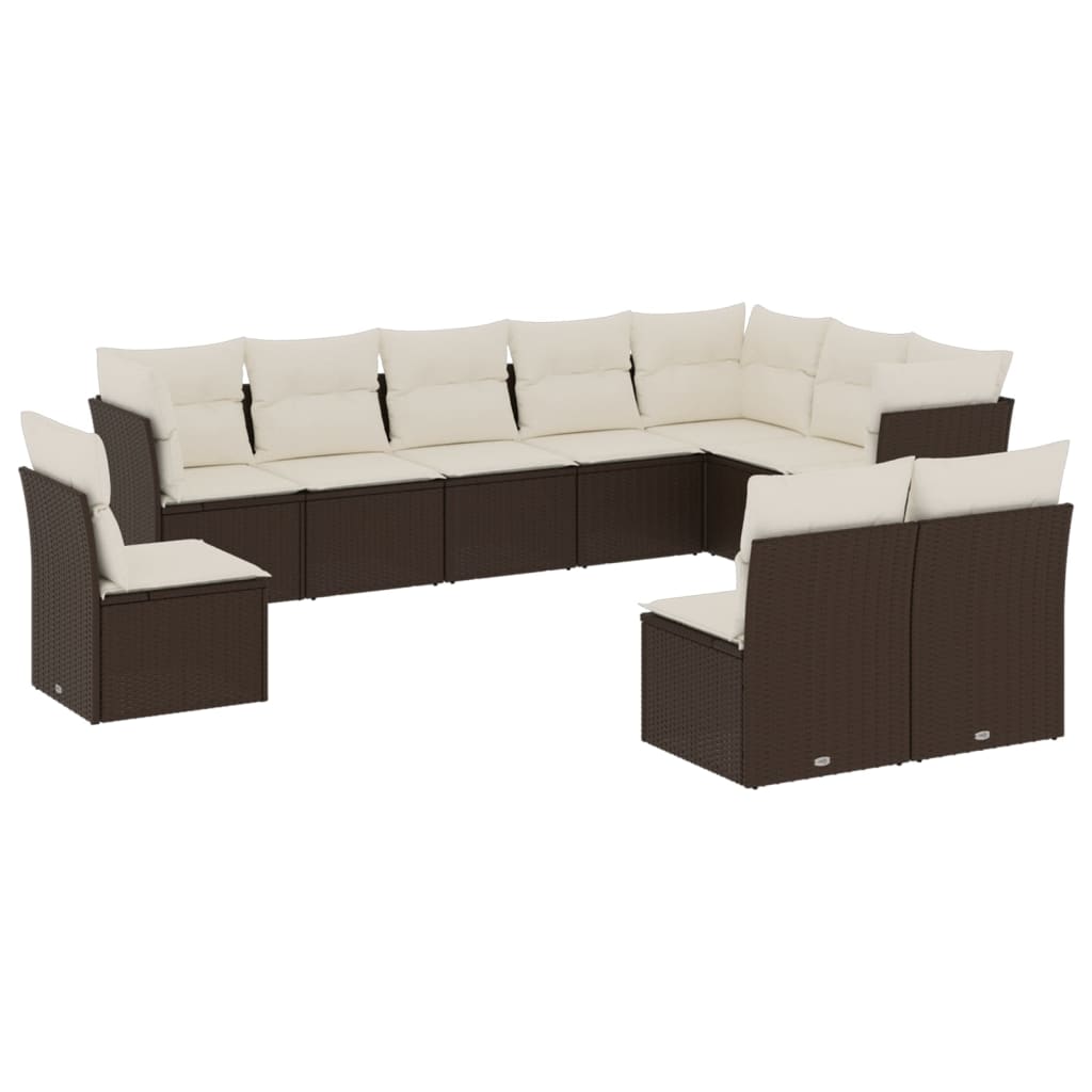 10-delige Loungeset met kussens poly rattan bruin Bruin en crème